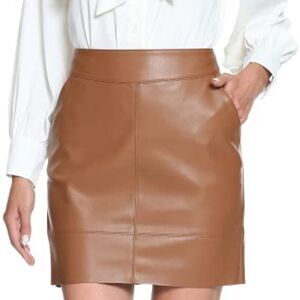 Elegant Tan Leather Skirt Fahsyee Sz M NWT